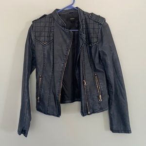 Navy blue leather jacket w/ gold zippers